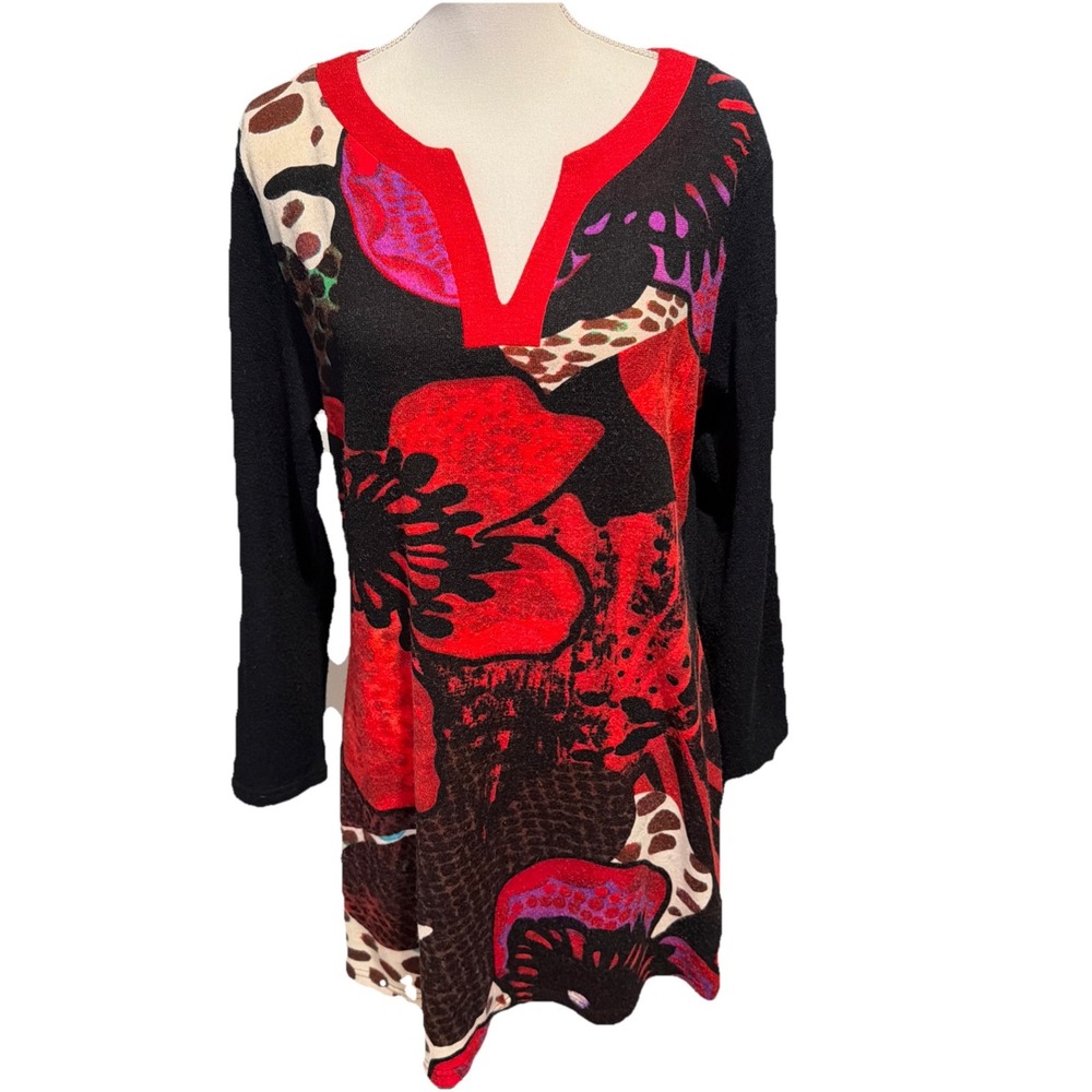 Aryeh Anthropologie Acrylic Knit L/S‎ Tunic Dress Floral Boho Artsy Size XXL